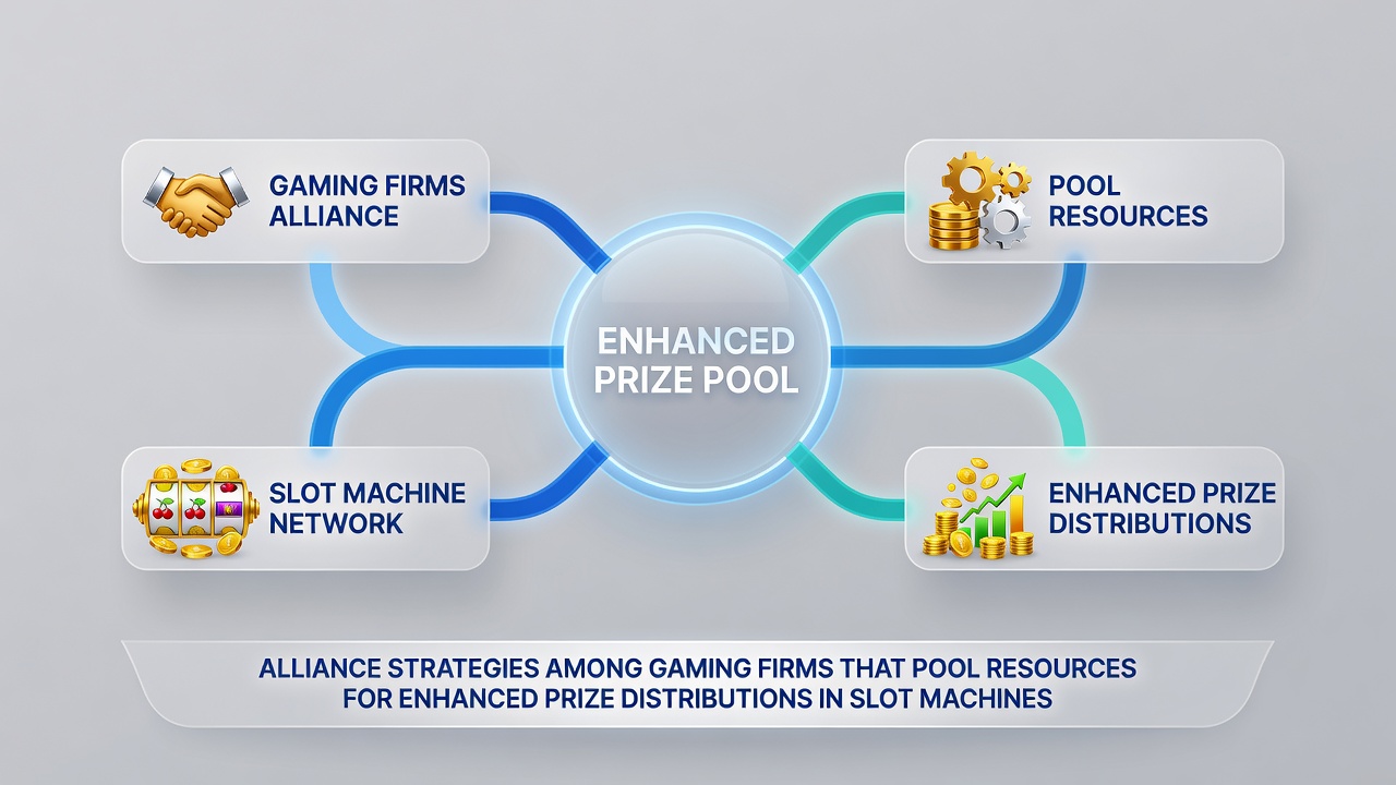 Network diagram illustrating how multiple casinos contribute to a shared progressive jackpot pool