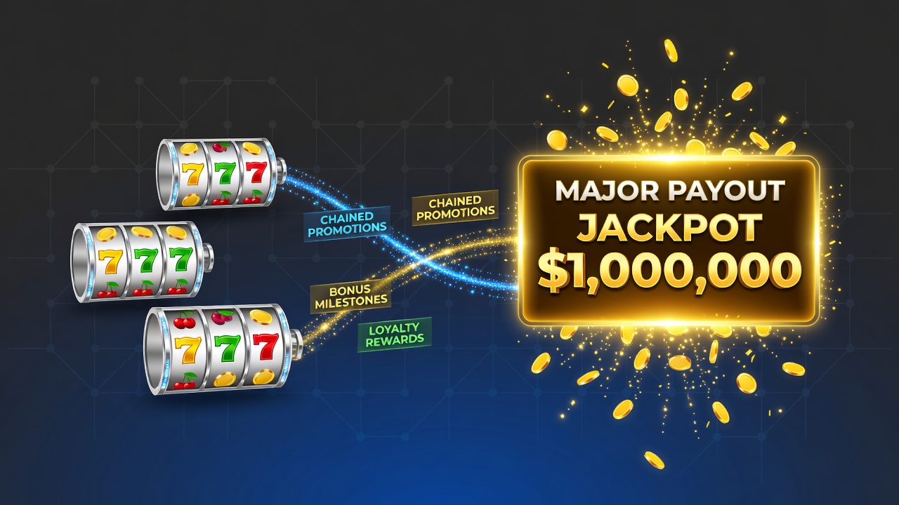 Diagram showing layered bonus structures flowing into progressive jackpot pools on slot machines