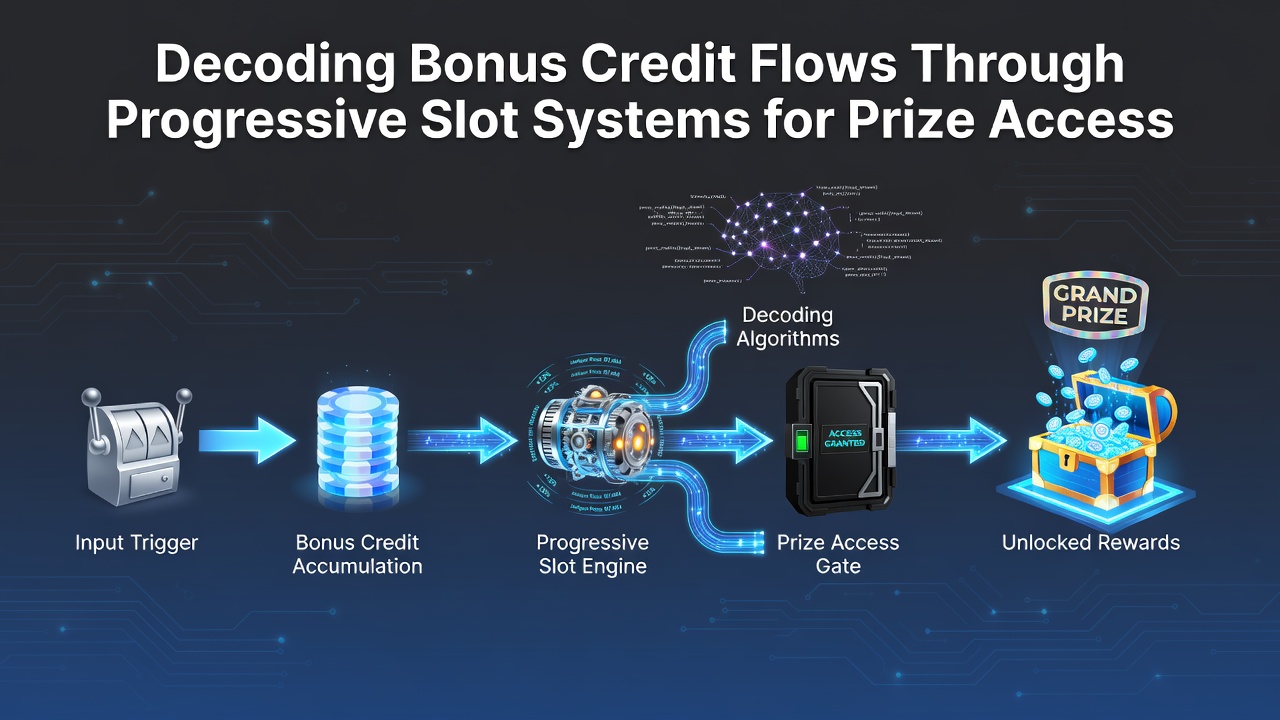 Diagram showing bonus credit allocation across linked progressive slot machines in a casino network