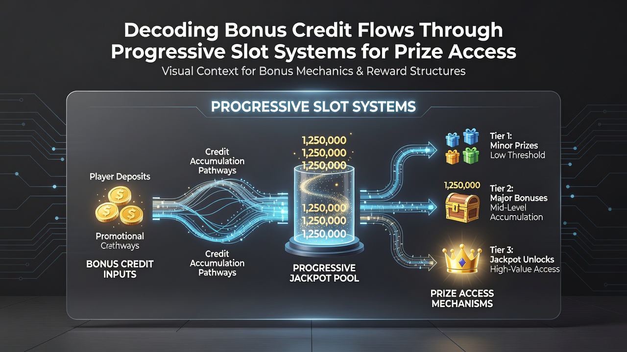 Flowchart illustrating how bonus credits move through progressive jackpot servers and reach prize distribution points