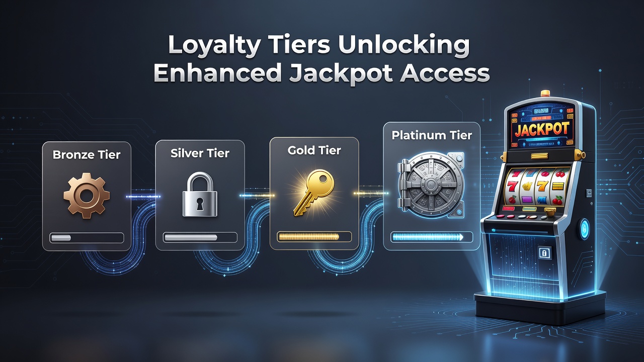 Player interface showing loyalty tier progression and jackpot contribution rates in a digital slot environment