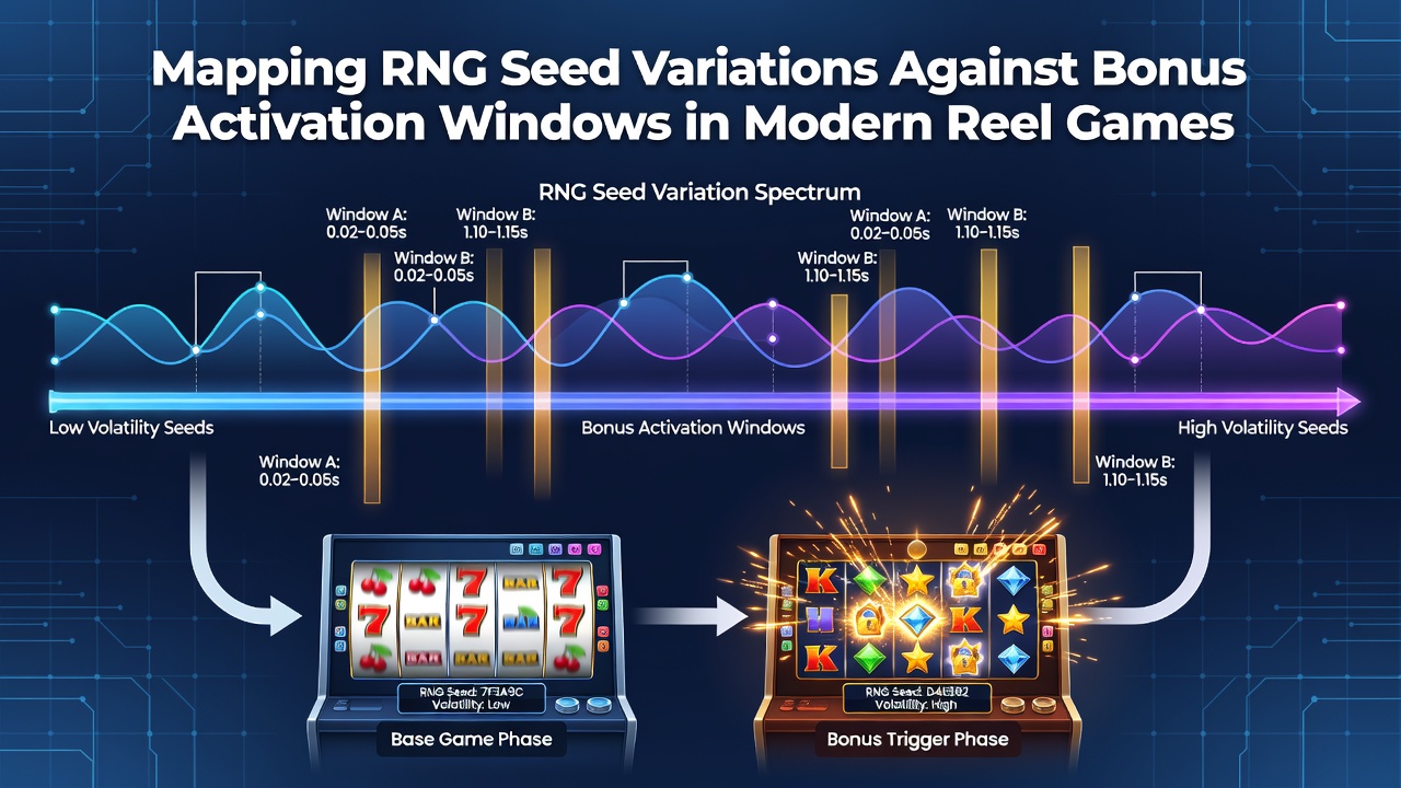 Graph illustrating seed value progression mapped to bonus activation probability curves across multiple reel cycles