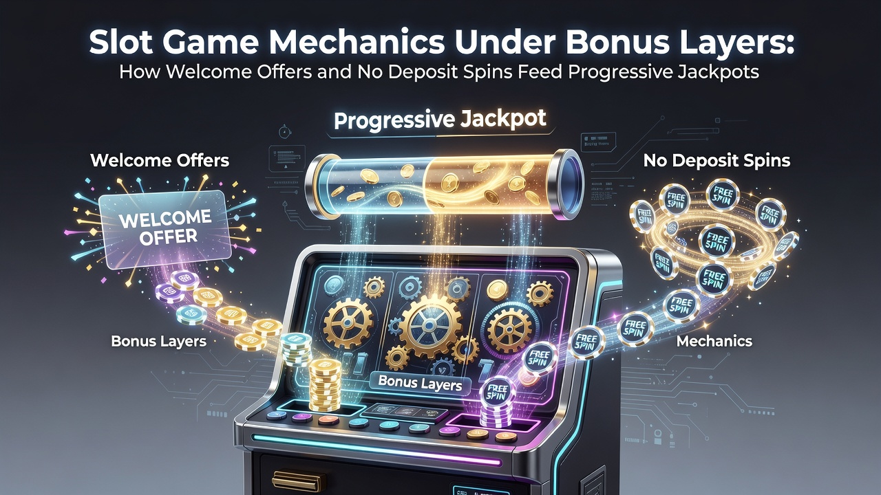 Flowchart illustrating the technical layering of bonus credits feeding into progressive jackpot systems