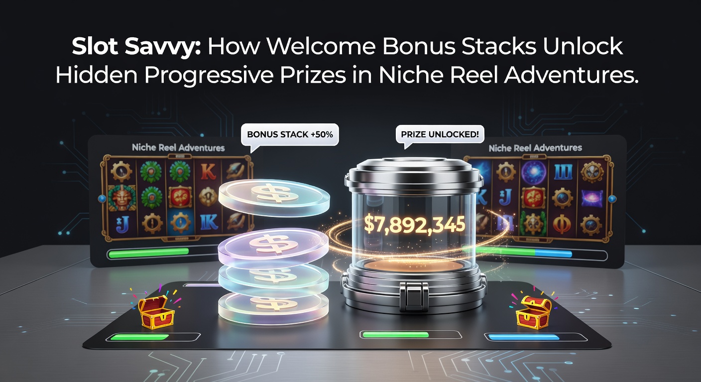 Player interface showing stacked welcome bonus meters filling up beside niche slot reels, with a progressive jackpot ticking upward in the background