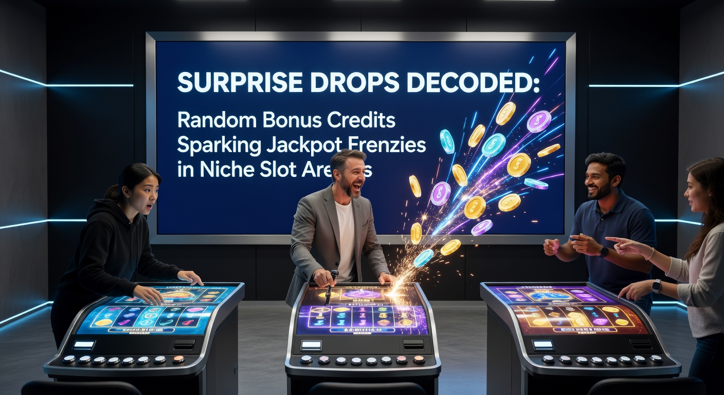 Close-up of a niche slot game's paytable highlighting random bonus credit icons exploding into jackpot progress bars during a frenzy win sequence