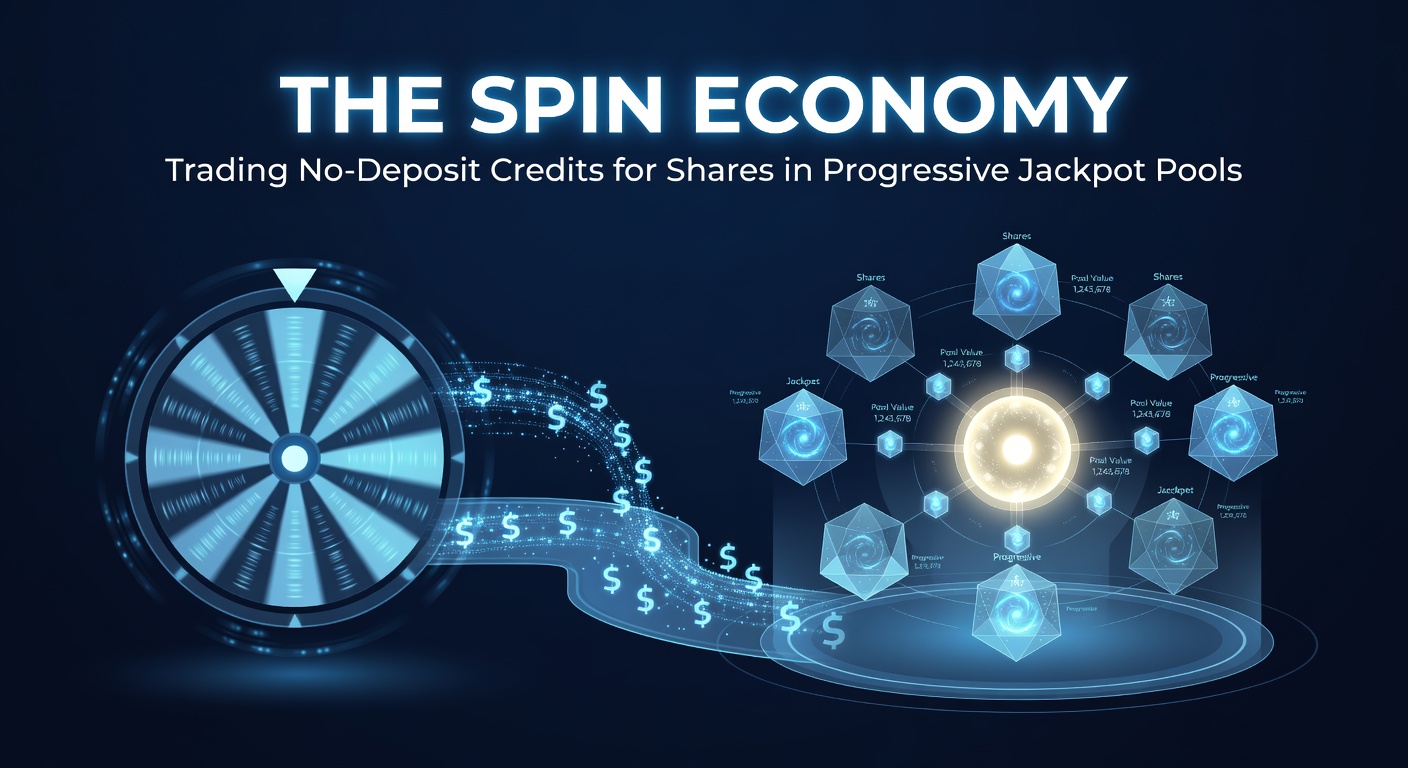 Digital graphic showing free spins transforming into shares in a glowing progressive jackpot pool, with coins and slots symbols cascading