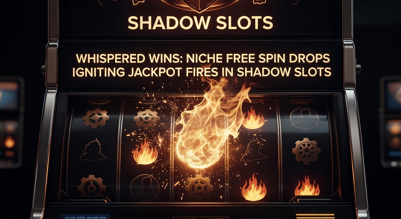 Glowing slot reels in a dimly lit casino corner, free spin symbols cascading toward a jackpot explosion